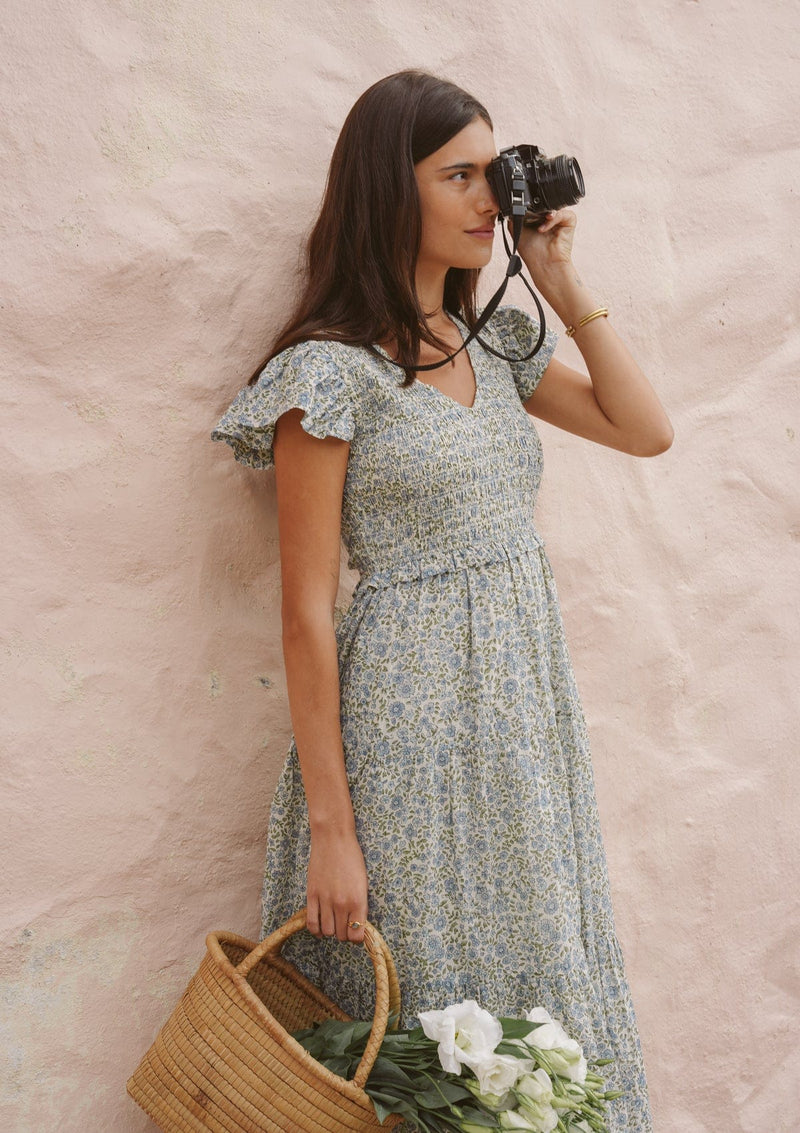 Emilia Day Dress | Vintage Posy Bleu