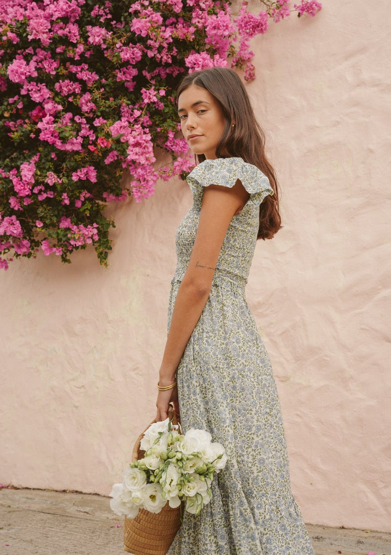 Emilia Day Dress | Vintage Posy Bleu